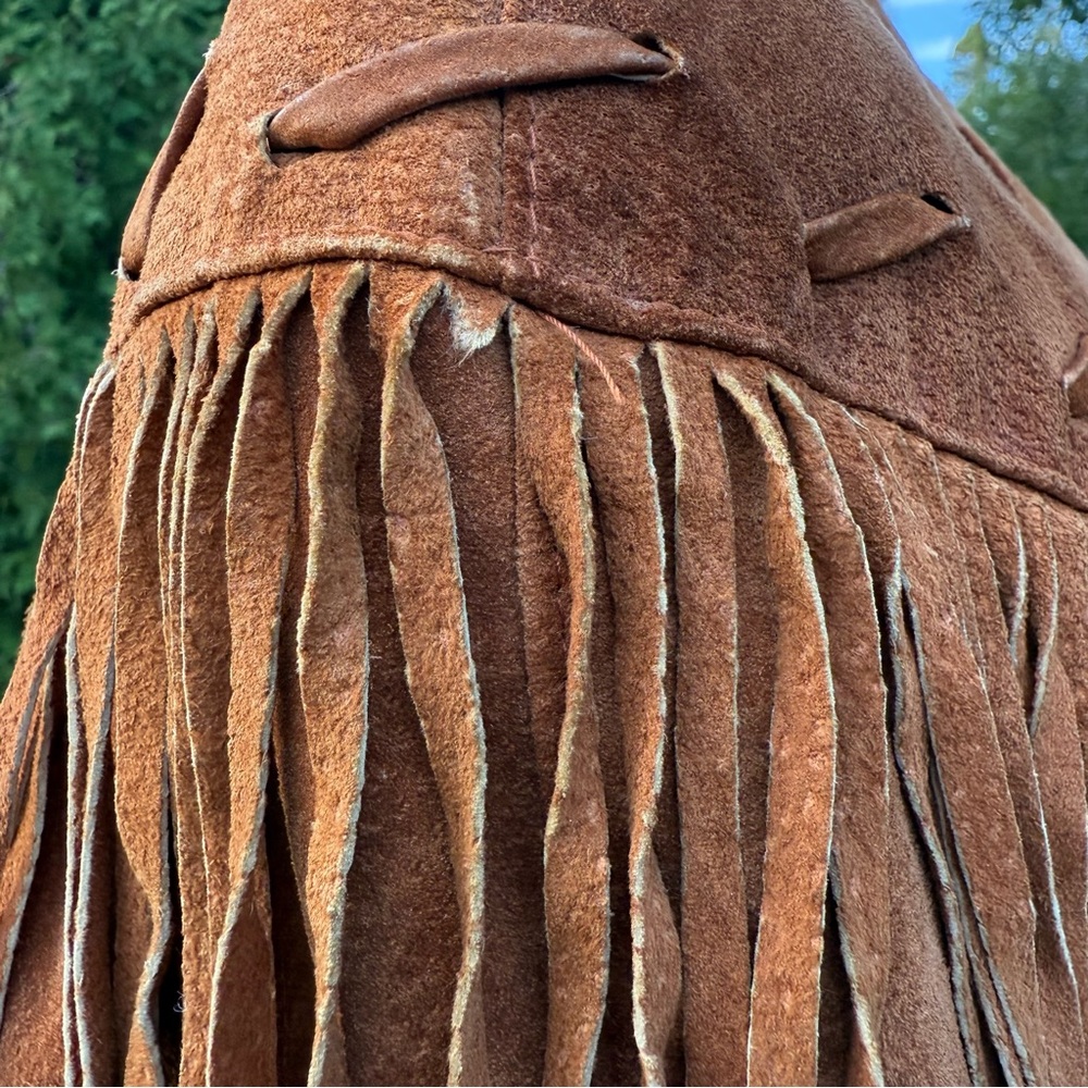 Vintage Phoenix USA Tan Fringed Women's Genuine Pig Split Jacket Blazer Medium - Picture 5 of 16